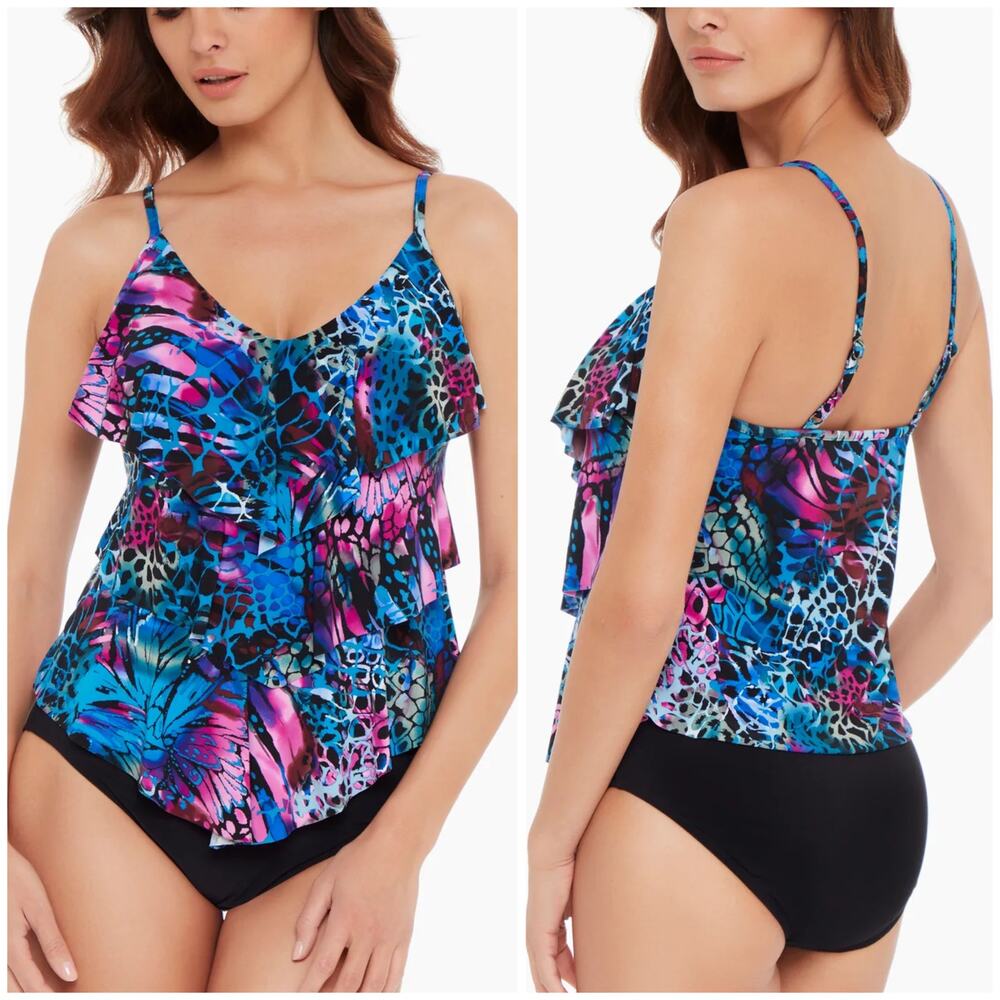 Magicsuit NWT Rita Tankini Top Social Butterfly Size 10 Tiered Ruffle V-Neck